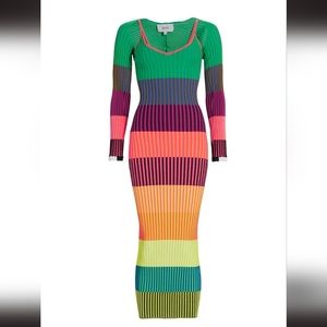 Christopher John Rogers Two-Piece Colorblock Rib-Knit Tank Dress & Bolero Set XS